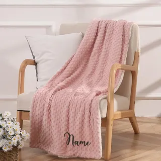 Babybohne Plüschdecke, personalisierter Name, doppellagig, verdicktes Lamm-Fleece, Sofa, Baumwolldecke, individuell bestickt, Babydecke (Bohnenrot, 100 x 150 cm)