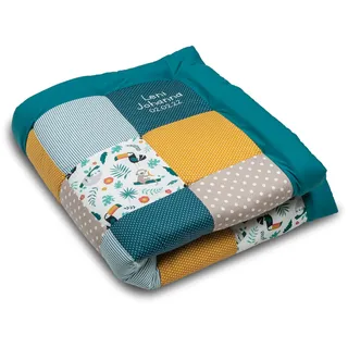 ULLENBOOM Krabbeldecke für Baby mit Personalisierung, 100% OEKO-TEX Materialien, Dschungel 120x120 cm - Babydecke mit Namen und Datum, ideal als Spieldecke und personalisiertes Geschenk zur Geburt