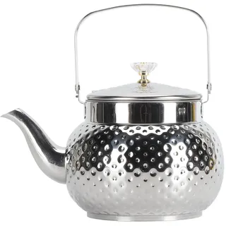 Edelstahl Teekanne mit abnehmbarem Filter, Metall Teekessel in Lebensmittelqualität Servierkanne für den Kaffeetisch Silber Hochglanzpoliert Klassischer Herdkessel für Haus Hotel (Dotted 2L)