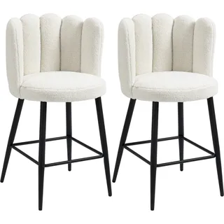 2er Set Barhocker Tresenhocker Mit Fußstütze Barstühle Aus Bouclé-stoff & Stahl Gestell Tresenstuhl Sitzhöhe 65 Cm Creme-schwarz