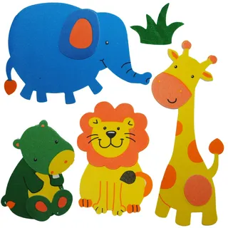alles-meine.de GmbH 5 TLG. Set 3-D ! Wandtattoo/Fensterbild - Moosgummi - Löwe Elefant Giraffe - Zootiere - 3-D Wandsticker/wasserfest - ideal auch für das Badezimmer Tiere -..