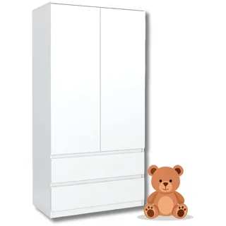 meble masztalerz Kindergarderobe 90 cm Breite - mit 2 Schubladen - Kinder Kleiderschrank - Kinderzimmer Möbel - Schlafzimmerschrank - Garderobenschrank - Schrank - Weiß - 90x50x180 cm