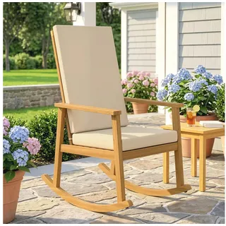 Outsunny Schaukelstuhl mit hoher Rückenlehne, Kissen (Schaukelsessel, 1 St), für Garten Balkon Hof Terrasse 60 x 89 x 107 cm Beige beige