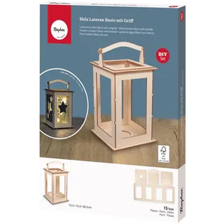 Rayher Holz Laterne Basic, mit Griff,15,3 x 15,3 x 26,5 cm, Holzbausatz, 15-tlg., FSC zertifiziert, Windlicht, für LED-Kerze, Lichterkette, 64644505