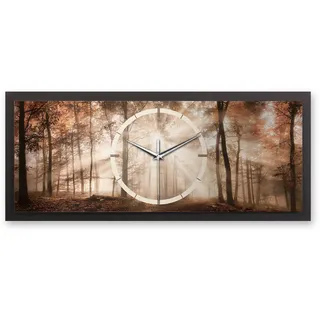Kreative Feder 3D Designer-Wanduhr Wald in modernem Metallic-Look 70x30cm rechteckig quer analog lautlos ohne Ticken (Wald, leises Funkuhrwerk)