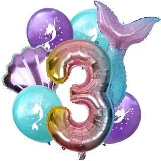 DIWULI Meerjungfrau Geburtstag Deko 3 Jahre Luftballon Set