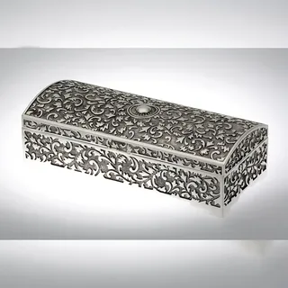 Schmuckkasten Schatzruhe rechteckig groß/antik versilbert 22,0 x 9,5cm
