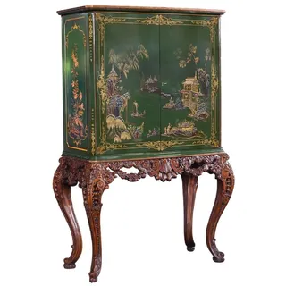 Casa Padrino Luxus Barock Barschrank Grün / Braun / Mehrfarbig / Gold - Prunkvoller Massivholz Schrank mit LED Beleuchtung - Barock Wohnzimmer Möbel - Barock Bar Möbel - Barock Hotel Möbel