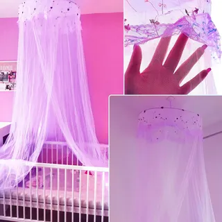 Gredstar Moskitonetze für Babybetten, Einzelbetten, Doppelbetten, Betthimmel Mädchen Rund Baldachin Spitzen-Betthimmel Fliegengitter Bettvorhänge Mückennetz für Dekoration Insektenschutz Netz,Lila
