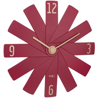 TFA Dostmann Designer-Wanduhr Clock in The Box, 60.3020.05, mit leisem Sweep-Uhrwerk, Quarzuhr, besteht aus 12 Steckteilen, Wohnzimmeruhr, Küchenuhr, Schlafzimmeruhr, Dekoration, rot