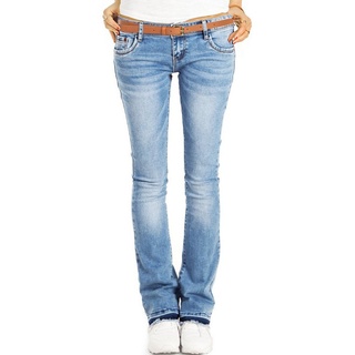 be styled Bootcut-Jeans Damen Hüftjeans, Schlaghosen mit offenem Saum, low waist j40g-2 blau 34