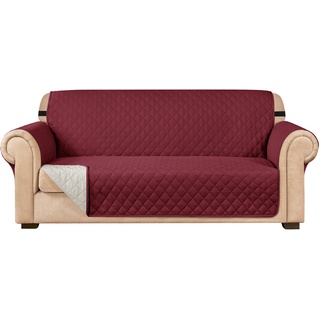 subrtex Gesteppt Sofabezug Reversibel Sofaüberwürfe mit Gummiband schonbezug Sesselschoner Sesselhusse mit Armlehnen für Wohnzimmer Sofas(2 Sitzer,Weinrot)