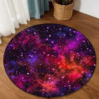Fancytan Galaxis Rund Teppiche, Universum, Weltall, Nebelsterne, Star Teppich, große Bodenmatte für Wohnzimmer, Arbeitszimmer, Kinderzimmer, Red Starry, 120 cm Rund