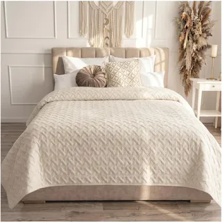 CalmyHOME Tagesdecke 170x220cm Creme Bettüberwurf Bett Überwurf Sofaüberwurf Steppdecke Sofa Decke Überwurfdecke Betthusse XXL Überdecke Gesteppte Tagesdecken gesteppt Quilt Bedspread