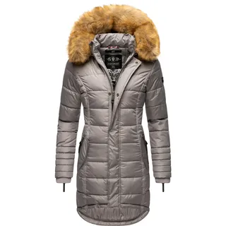 Steppmantel NAVAHOO "Papaya", Damen, Gr. S (36), grau (stein), Obermaterial: 100% Polyester. Futter: 100% Polyester. Wattierung: 100% Polyester. Ärmelfutter: 100% Polyester. Kunstfell: 90% Polyacryl, 10% Polyester, figurbetont ca. Mitte Oberschenkel, hoch geschlossener Ausschnitt, Ärmel ohne Ärmelschlitz Rippstrickbündchen mit Reißverschluss, Mäntel Steppmantel, hochwertiger Wintermantel m. edlem Fellimitat