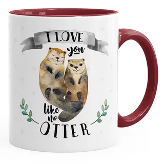 MoonWorks Tasse Kaffee-Tasse Otter Pärchen I love you like no otter Geschenk Liebe, Keramik grau|rot