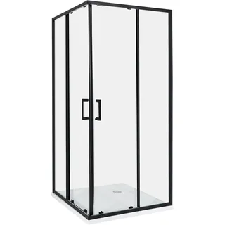 Beliani TELA Duschkabine mit Schiebetür 90 x 185 cm Schwarz Sicherheitsglas