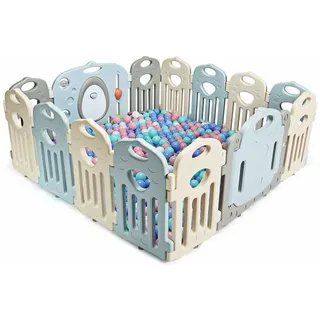 Laufgitter Laufstall Baby, Absperrgitter aus Kunststoff, Krabbelgitter Spielzaun fuer Kinder, Schutzgitter mit Tuer und Spielzeugboard - Costway