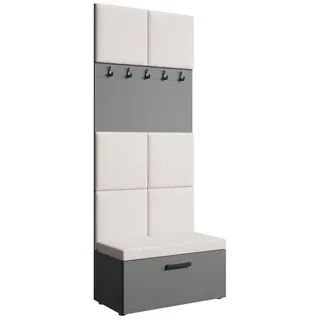 Beautysofa Garderobenschrank MARGARET I mit gepolsterten Paneelen und Kleiderhaken grau
