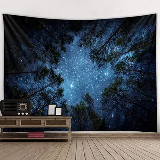 TANGT Tapisserie Sternenhimmel See Tapisserie Wandteppich Kosmos Stern Weltraum Universum Wandbehang für Schlafzimmer Wohnzimmer Schlafsaal Marineblau (E,230 x 180 cm)