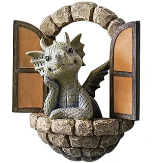 FIYSON Schöne Hof Drachenskulptur,offene Tür Drachen Figuren,Schöne Hof Drachen Skulptur Deko,Resin Dragon Sculpture Garden, Outdoor-Garten Drachen skulptur Ornament,Statues for Gartenwand (Stil 1)