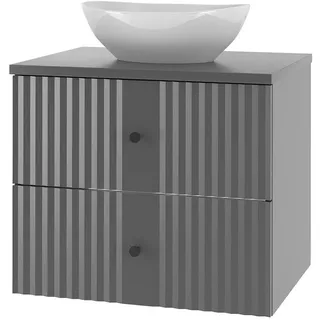 einfachgutemoebel Waschtisch-Set Waschtisch 60cm AshLine, Graphit Aufsatzbecken oval, (Badmöbel Set, 1-St., Waschtisch Unterschrank) grau