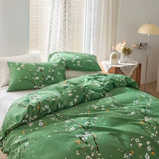 Nyescasa Bettwäsche 135x200 Grün Blumen Botanisch mit Kissenbezug 80x80cm