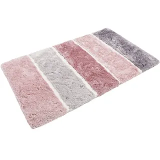 Homie Living Badematte Rio Marina, Höhe 30 mm, rutschhemmend beschichtet, schnell trocknend, fußbodenheizungsgeeignet, Polyester, rechteckig, flauschiger Badteppich, modern gestreift, waschbar, Badezimmerteppich grau|rosa rechteckig | 60 cm x 100 cm x 30 mm