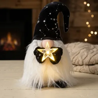 Weihnachtswichtel LED 25cm(37cm) Gnom sitzend schwarz Dekofigur Weihnachten