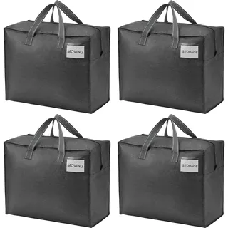 VENO 4 Stück Aufbewahrungstasche und geeignet für Umzug, Aufbewahrungsboxen, Kleideraufbewahrung, Unterbett Aufbewahrungsbox, Reisetasche (S Schwarz, 4er-Set)