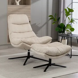 Duo Collection Relaxsessel Porto 100% Polyester 83 x 100 x 92 cm Beige mit Hocker