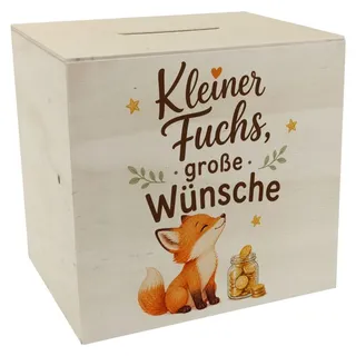 Spardose Holz Kleiner Fuchs - Sparschwein mit Wunschspruch Mit Spruch: Kleiner