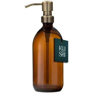 Kuishi Braunglas-Pumpflasche mit Edelstahlpumpe [500 ml, goldene Pumpe], Braunglas-Seifenspender, nachfüllbare Braunglasflaschen, ideal für Handwäsche, Shampoo, Spülung, Duschgel (BPA-frei)