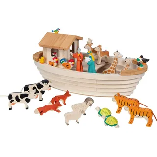 Holztiger Spielzeug-Boot Schiff Arche Noah beige