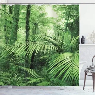 Famanu Duschvorhang Palmen und Exotische Pflanzen - Modernes Badezimmerdesign - 175 x 180 cm - Grün