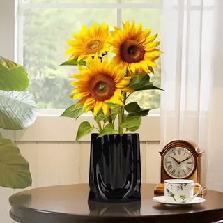 bssmmai Vasen aus Schwarz Keramik, Kleine Vase 18 cm für die Moderne Wohnzimmerdekoration, Blumenvase für Tulpen, Keramikvase Rustikal Tischdeko Schwarz