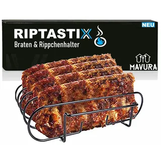 MAVURA RIPTASTIX Rippchenhalter Braten & Ripchen Halter Spareribs Ständer, Grill Steak Koteletts Halter Grillen Smoker Holzkohle- & Gasgrill
