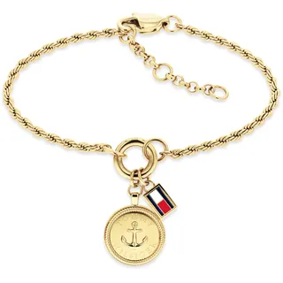 Armkette TOMMY HILFIGER "CHARMS", gelbgoldfarben, rot, weiß, blau, Armbänder, Damen, 19cm, Edelstahl, Armkette, Emaille