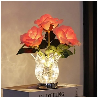 Gontence Dekolicht Dekolicht Rosen-Tischlampe, dimmbare Blumenlampe, Touch-Lampe rosa