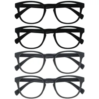 OPULIZE Pop Lesebrille 4er Set Rund Matt Schwarz Grau Herren Damen +2.00