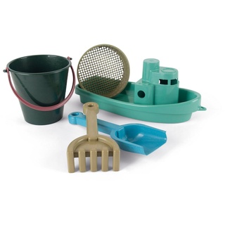 dantoy Kinderspielboot Kinder-Spielzeug Boot & Sand-Set Sandkasten-Spielset (5-tlg), mit Boot, Eimer, Sieb, Harke und Schaufel