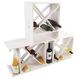 Kistenkolli Altes Land Weinregal X weiß Maße 50x40x27cm Regalkiste Flaschenablage Weinregal Apfelkiste/Weinkiste Flaschensystem Zeitungständer Ablagefächer (3er Set Weinregal X weiß)