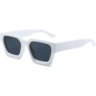 JCTAIFOO Vintage Rechteck Sonnenbrille für Damen Herren Retro Rechteckig Chunky Quadrat Große Dicke Frame Brille (Weiß/Dunkelgrau)