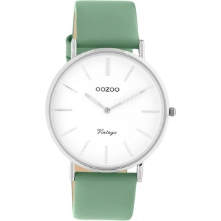 OOZOO Quarzuhr Oozoo Damen Armbanduhr Vintage Series, (Analoguhr), Damenuhr rund, groß (ca. 40mm) Lederarmband, Fashion-Style grün