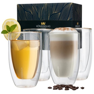 Heidenfeld Gläser-Set »Königsglas Macchiato 300 ml doppelwandige Kaffee Gläser«, Borosilikatglas, 4er Glas Set - Cappuccino Espresso Tee Thermogläser Trinkglas weiß