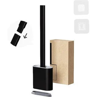 Klobürste Silikon, WC Bürste Silikon mit Schnelltrocknendem Halter, Toilettenbürste Wandmontage & Stehen, Toilet Brush Langer Griff für Badezimmer und Toilette (schwarz)