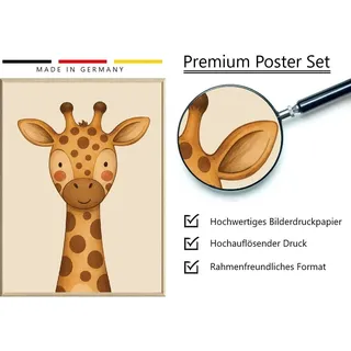 Poster Kinderzimmer A4 3er Set | Safari Tiere Bilder Deko