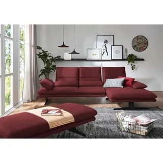 W.Schillig Ecksofa "broadway, Designsofa mit tollem Sitzkomfort", rot (burgundy z69), B:291cm H:94cm T:164cm, Longlife Xtra-Leder Z69: Das feinnarbige, gedeckte Softleder Z69 besticht durch seine außergewöhnliche Weichheit im trendigen »Vintage-Look«, Hautstärke 0, 