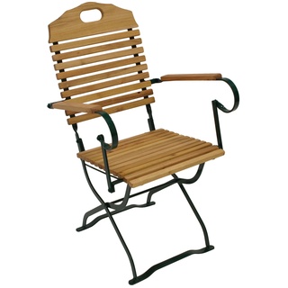 DEGAMO Kurgarten - Garnitur BAD TÖLZ 5-teilig (2x Stuhl, 2x Armlehnensessel, 1x Tisch 100cm rund), Flachstahl grün + Robinie, klappbar