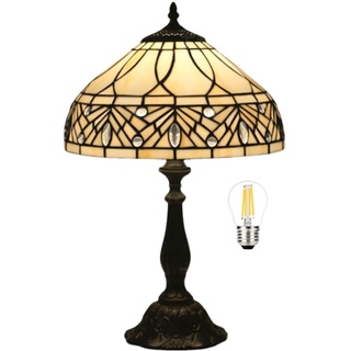 Bidesen 12-Zoll-tischlampe Im Tiffany-Stil, Beige Glaslampe, Weißer Kristallglasperlen-kristallschirm, Antikes Leselicht, Schlafzimmer-nachtlicht